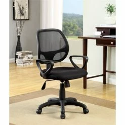 Flash Sale 🔔 Furniture Of America Scotty Contemporary Fabric Adjustable Office Chair In Black ⭐ -Deals Writing Desks Store 1446386 L