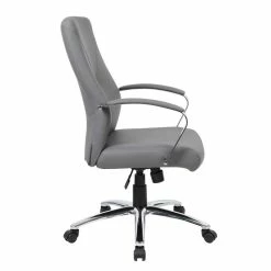 Deals 💯 Boss Office Products Boss Office LeatherPlus Executive Chair With Arms In Gray 🌟 -Deals Writing Desks Store 1459541 3 L