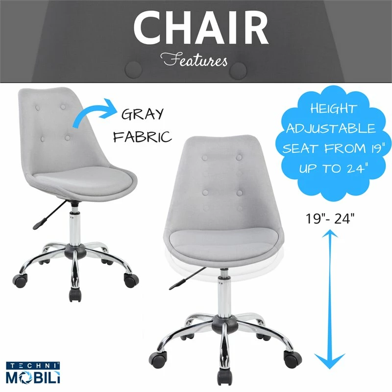 Buy 🌟 Techni Mobili Armless Desk Chair In Gray ❤️ 7 Buy 🌟 Techni Mobili Armless Desk Chair In Gray ❤️ - Image 5
