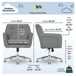 New 🎁 Serta At Home Serta Ashland Ergonomic Home Office Chair With Memory Foam Cushioning - Gray 😀 -Deals Writing Desks Store 1562391 18 L