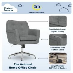 New 🎁 Serta At Home Serta Ashland Ergonomic Home Office Chair With Memory Foam Cushioning - Gray 😀 -Deals Writing Desks Store 1562391 22 L