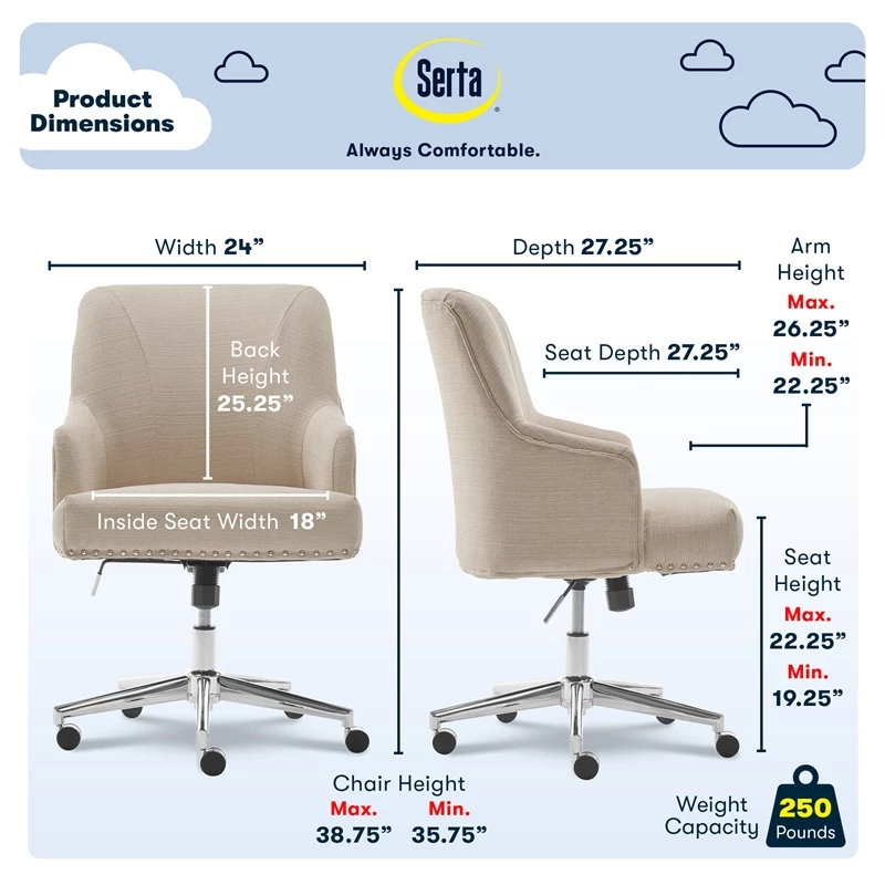 Flash Sale โจ Serta At Home Serta Leighton Home Office Chair With Memory Foam Beige ๐งจ 5 Flash Sale โจ Serta At Home Serta Leighton Home Office Chair With Memory Foam Beige ๐งจ - Image 3