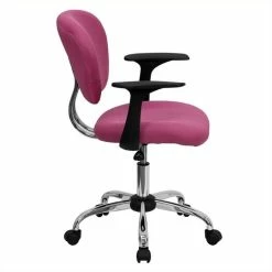 Best Pirce 🔥 Scranton & Co Mid-Back Mesh Task Office Chair With Arms In Pink ⌛ -Deals Writing Desks Store 1567649 1 L