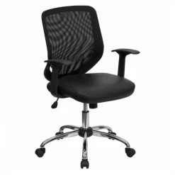 Promo ✔️ Scranton & Co Leather Mid-Back Office Chair With Mesh Back In Black 🤩