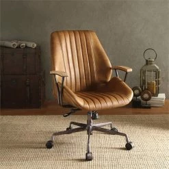 Flash Sale 🤩 ACME Furniture ACME Hamilton Leather Swivel Office Chair In Coffee ❤️ -Deals Writing Desks Store 1639813 1 L