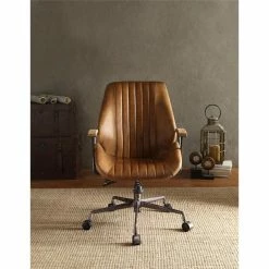 Flash Sale 🤩 ACME Furniture ACME Hamilton Leather Swivel Office Chair In Coffee ❤️ -Deals Writing Desks Store 1639813 3 L