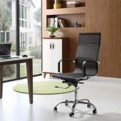 Hot Sale ✔️ Hodedah Mesh High Back Adjustable Height Executive Chair In Black Fabric 🎁 -Deals Writing Desks Store 1644030 1 L