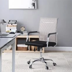 Deals 😀 Hodedah Mesh Mid-Back Adjustable Height Swiveling Office Chair In Black Fabric 🧨 -Deals Writing Desks Store 1644056 1 L