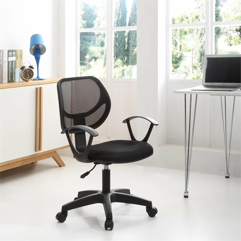 Wholesale ❤️ Hodedah Mesh Mid-Back Adjustable Height Task Chair In Black Fabric 😉 4 Wholesale ❤️ Hodedah Mesh Mid-Back Adjustable Height Task Chair In Black Fabric 😉 - Image 2