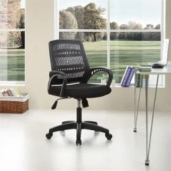 Brand new 🌟 Hodedah Mesh Mid-Back Adjustable Height Office Chair In Black Fabric 😀 -Deals Writing Desks Store 1644075 1 L