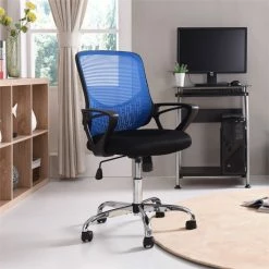 Discount ❤️ Hodedah Mesh Mid-Back Adjustable Height Office Chair In Blue Fabric 😉 8 Discount ❤️ Hodedah Mesh Mid-Back Adjustable Height Office Chair In Blue Fabric 😉 -Deals Writing Desks Store 1644079 1 L