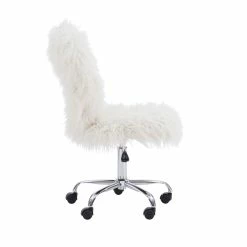Best deal 🛒 Linon Cami Faux Fur Upholstered Armless Office Task Chair In Cream White 🌟 -Deals Writing Desks Store 1650542 18 L