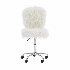 Best deal 🛒 Linon Cami Faux Fur Upholstered Armless Office Task Chair In Cream White 🌟 -Deals Writing Desks Store 1650542 22 L