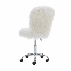 Best deal 🛒 Linon Cami Faux Fur Upholstered Armless Office Task Chair In Cream White 🌟 -Deals Writing Desks Store 1650542 24 L