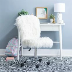 Best deal 🛒 Linon Cami Faux Fur Upholstered Armless Office Task Chair In Cream White 🌟 -Deals Writing Desks Store 1650542 26 L