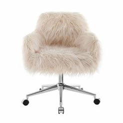 Flash Sale 😉 Linon Fiona Faux Fur Swivel Office Chair In Pink 🎉 -Deals Writing Desks Store 1677642 15 L