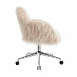 Flash Sale 😉 Linon Fiona Faux Fur Swivel Office Chair In Pink 🎉 -Deals Writing Desks Store 1677642 17 L