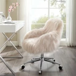 Flash Sale 😉 Linon Fiona Faux Fur Swivel Office Chair In Pink 🎉 -Deals Writing Desks Store 1677642 20 L