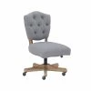 Best Pirce 🔥 Linon Kelsey Wood Upholstered Swivel Office Chair In Gray 💯 -Deals Writing Desks Store 1677646 12 L