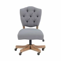 Best Pirce 🔥 Linon Kelsey Wood Upholstered Swivel Office Chair In Gray 💯 -Deals Writing Desks Store 1677646 13 L