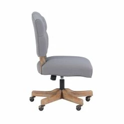 Best Pirce 🔥 Linon Kelsey Wood Upholstered Swivel Office Chair In Gray 💯 -Deals Writing Desks Store 1677646 14 L