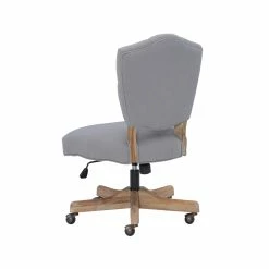 Best Pirce 🔥 Linon Kelsey Wood Upholstered Swivel Office Chair In Gray 💯 -Deals Writing Desks Store 1677646 15 L