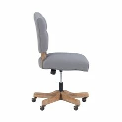 Best Pirce 🔥 Linon Kelsey Wood Upholstered Swivel Office Chair In Gray 💯 -Deals Writing Desks Store 1677646 19 L