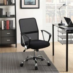 Deals 🛒 Coaster Contemporary Breathable Fabric Upholstered Office Swivel Chair In Black 🌟 -Deals Writing Desks Store 1718401 1 L