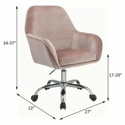 Hot Sale 🧨 ACME Furniture ACME Eimer Velvet Upholstered Swivel Office Chair In Peach And Chrome 🛒 -Deals Writing Desks Store 1738659 12 L