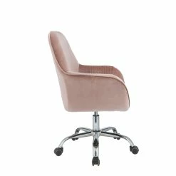 Hot Sale 🧨 ACME Furniture ACME Eimer Velvet Upholstered Swivel Office Chair In Peach And Chrome 🛒 -Deals Writing Desks Store 1738659 4 L
