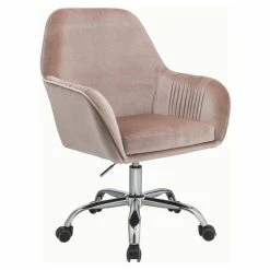 Hot Sale 🧨 ACME Furniture ACME Eimer Velvet Upholstered Swivel Office Chair In Peach And Chrome 🛒 -Deals Writing Desks Store 1738659 6 L