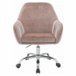 Hot Sale 🧨 ACME Furniture ACME Eimer Velvet Upholstered Swivel Office Chair In Peach And Chrome 🛒 -Deals Writing Desks Store 1738659 8 L
