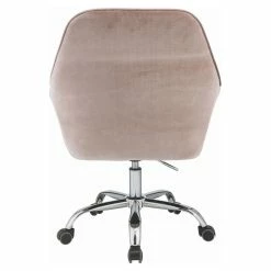 Hot Sale 🧨 ACME Furniture ACME Eimer Velvet Upholstered Swivel Office Chair In Peach And Chrome 🛒 -Deals Writing Desks Store 1738659 9 L