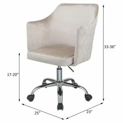New 🛒 ACME Furniture ACME Cosgair Tufted Velvet Swivel Office Chair In Champagne And Chrome 🧨 -Deals Writing Desks Store 1738661 13 L