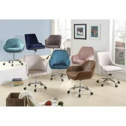 New 🛒 ACME Furniture ACME Cosgair Tufted Velvet Swivel Office Chair In Champagne And Chrome 🧨 -Deals Writing Desks Store 1738661 8 L