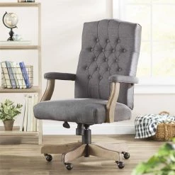 Best Sale 🎉 Pemberly Row Modern Rustic Executive Swivel Chair In Slate Gray 😍 -Deals Writing Desks Store 1739835 1739843 L