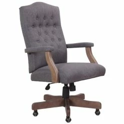 Best Sale 🎉 Pemberly Row Modern Rustic Executive Swivel Chair In Slate Gray 😍