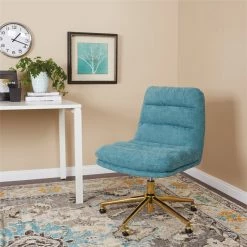 Budget ✨ Avenue Six Legacy Office Chair In Sky Blue Fabric With Gold Base 👍 -Deals Writing Desks Store 1812615 9 L