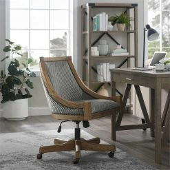 Cheap 💯 Linon Nikki Quilted Wood Upholstered Office Chair In Gray 😍 -Deals Writing Desks Store 1814196 12 L