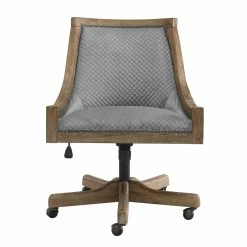 Cheap 💯 Linon Nikki Quilted Wood Upholstered Office Chair In Gray 😍 -Deals Writing Desks Store 1814196 9 L