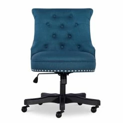 Discount 🌟 Linon Sinclair Wood Upholstered Office Chair In Blue ✨ -Deals Writing Desks Store 1814201 2 L