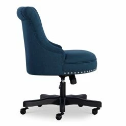 Discount 🌟 Linon Sinclair Wood Upholstered Office Chair In Blue ✨ -Deals Writing Desks Store 1814201 3 L