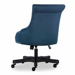 Discount 🌟 Linon Sinclair Wood Upholstered Office Chair In Blue ✨ -Deals Writing Desks Store 1814201 4 L