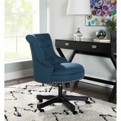 Discount 🌟 Linon Sinclair Wood Upholstered Office Chair In Blue ✨ -Deals Writing Desks Store 1814201 6 L