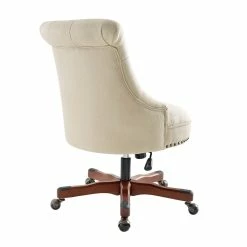 Hot Sale 😉 Linon Sinclair Wood Upholstered Adjustable Office Chair In Beige ⭐ -Deals Writing Desks Store 1814204 13 L