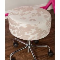 Deals 😉 Linon Mallory Faux Fur Backless Rolling Stool In Beige 🔥 -Deals Writing Desks Store 1814225 1 L