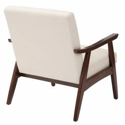 Buy 🎉 Scranton & Co Chair In Linen Beige Fabric With Espresso Wood Frame 🌟 -Deals Writing Desks Store 1825649 1 L