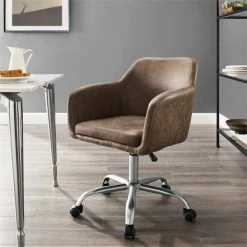 Wholesale 🛒 Linon Colton Upholstered Office Chair In Brown 💯 -Deals Writing Desks Store 1826272 10 L