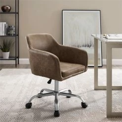 Wholesale 🛒 Linon Colton Upholstered Office Chair In Brown 💯 -Deals Writing Desks Store 1826272 8 L