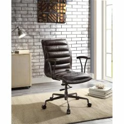 Best deal ⭐ ACME Furniture ACME Zooey Tufted Leather Upholstered Swivel Office Chair In Distress Chocolate 🔥 -Deals Writing Desks Store 1863457 5 L